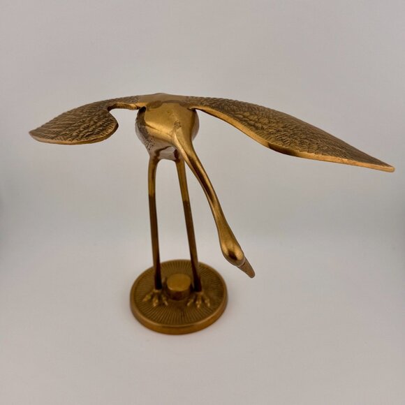 MCM Set Of 2 Heron Crane Egret Mid Century Modern Solid Brass Vintage 1970s - Picture 4 of 12